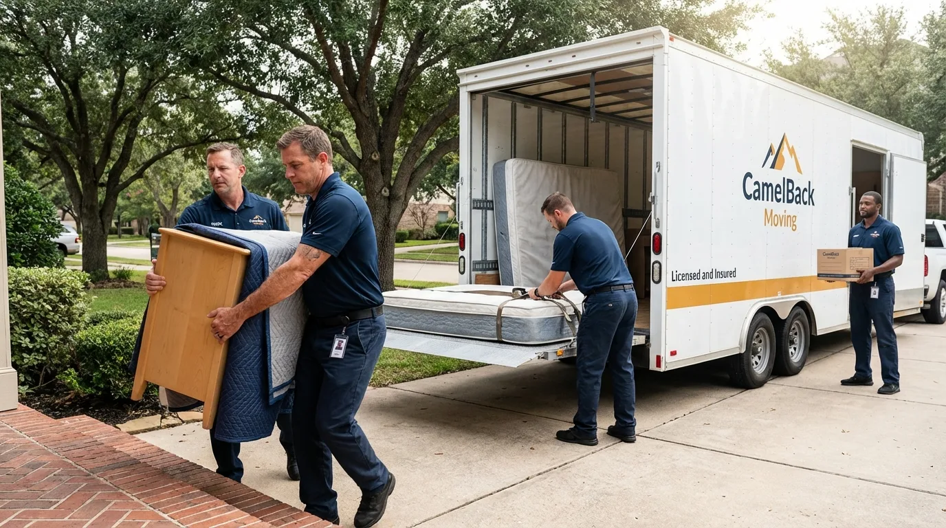 Crew loading residential truck for cross-state move from Shelby, MT